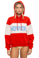 AVIATOR NATION LOVER EMBROIDERY COLOR BLOCK PULLOVER HOODIE RELAXED - RED // VINTAGE WHITE
