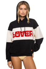 AVIATOR NATION LOVER EMBROIDERY COLOR BLOCK PULLOVER HOODIE RELAXED - BLACK // VINTAGE WHITE