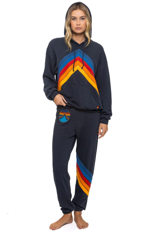 AVIATOR NATION MOUNTAIN STITCH CHEVRON PULLOVER HOODIE RELAXED - CHARCOAL