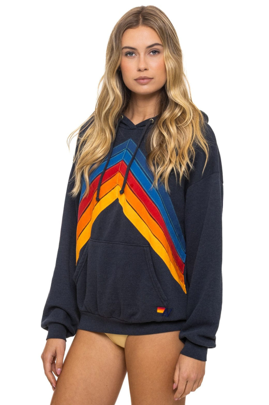 AVIATOR NATION MOUNTAIN STITCH CHEVRON PULLOVER HOODIE RELAXED - CHARCOAL