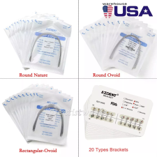 AZDENT DENTAL ORTHO BRACES BRACKETS MINI ROTH MBT /NITI SUPER ELASTIC ARCH WIRES