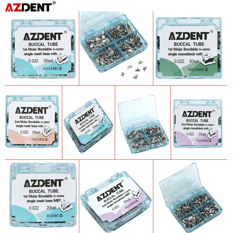 AZDENT DENTAL ORTHODONTIC SGL BUCCAL TUBES 1ST 2ND MOLAR TUBE ROTH MBT.022 .018