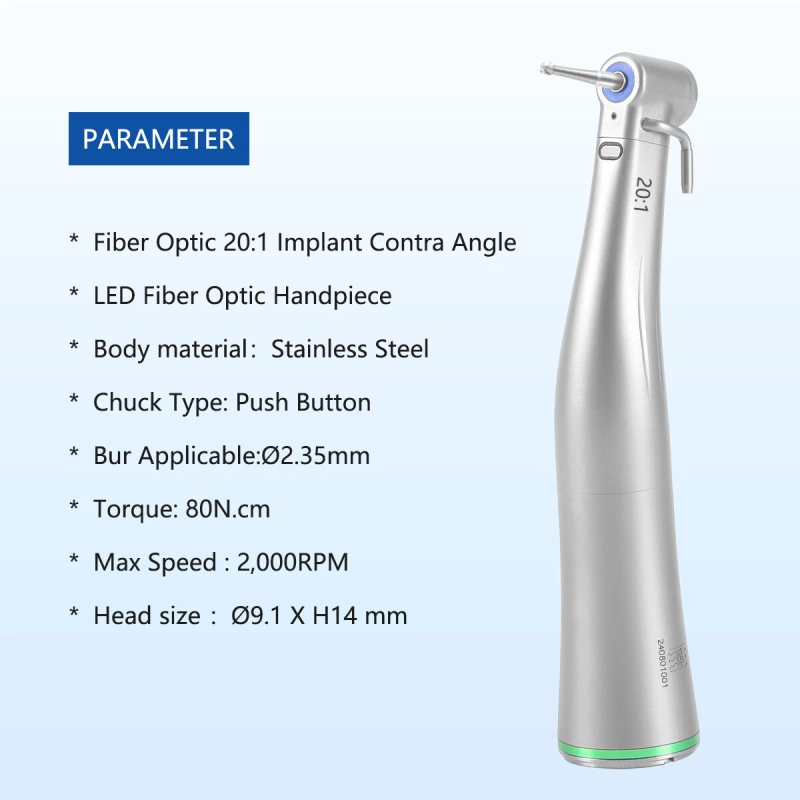AZDENT DENTAL 20:1 LED FIBER OPTIC IMPLANT CONTRA ANGLE LOW SPEED HANDPIECE