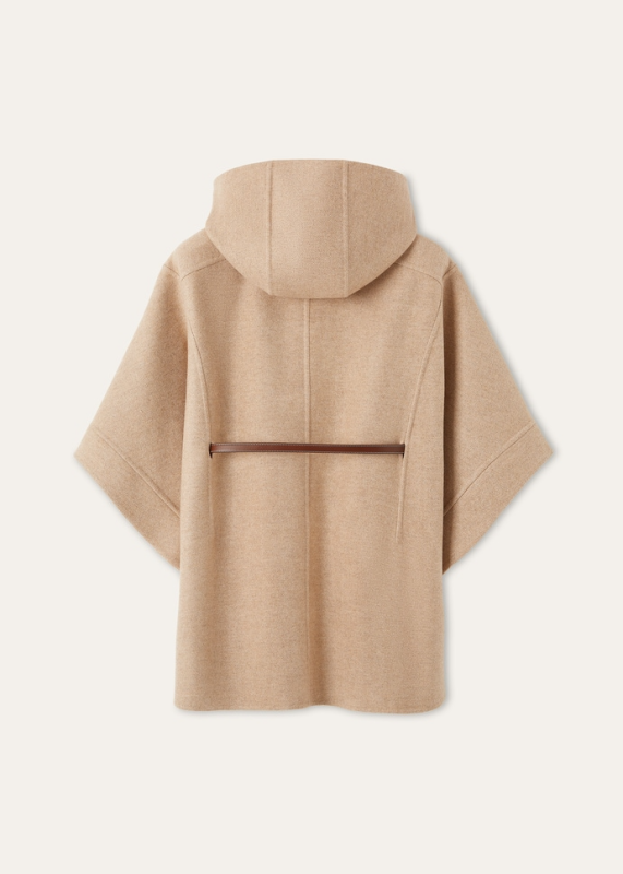 LORO PIANA JOHANN CAPE  WISH® WOOL, CASHMERE LIGHT BROWN/WHITE HERRINGBONE