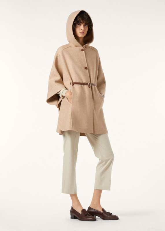 LORO PIANA JOHANN CAPE  WISH® WOOL, CASHMERE LIGHT BROWN/WHITE HERRINGBONE