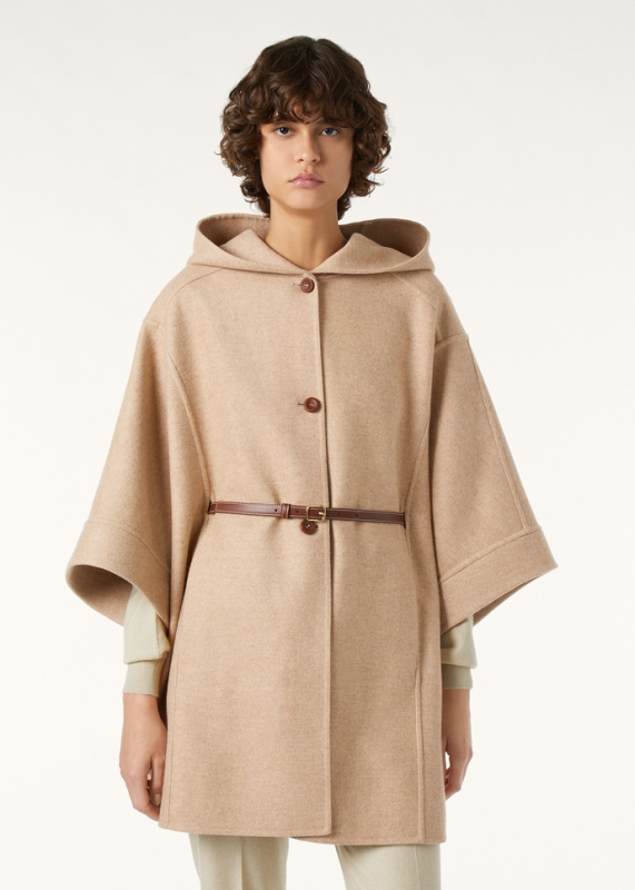 LORO PIANA JOHANN CAPE  WISH® WOOL, CASHMERE LIGHT BROWN/WHITE HERRINGBONE