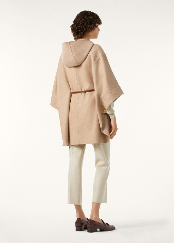 LORO PIANA JOHANN CAPE  WISH® WOOL, CASHMERE LIGHT BROWN/WHITE HERRINGBONE