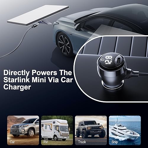 STARLINK MINI 16AWG WATERPROOF DC CABLE WITH SWITCH CIGARETTE LIGHTER ADAPTER 12V-48V 10FT