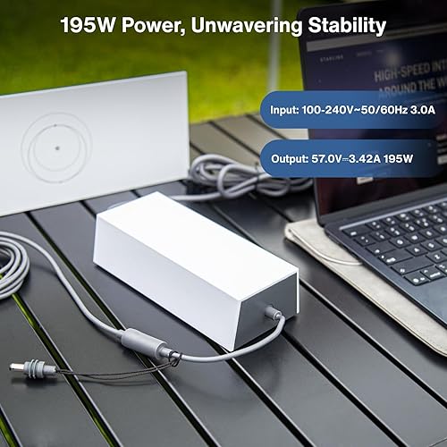 STARLINK STEINWHALE 195W POWER SUPPLY ADAPTER FOR STARLINK GEN 3 WITH DETACHABLE C8 CORD WATERPROOF PORT