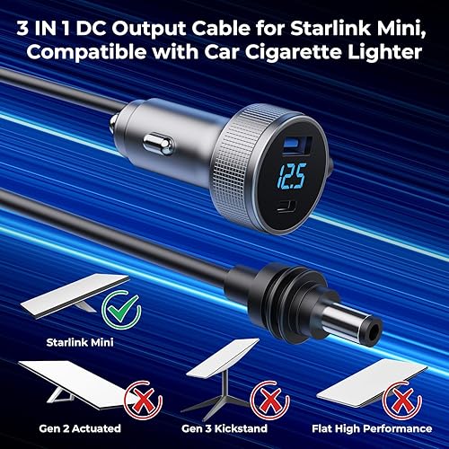 STARLINK MINI 3-IN-1 CAR CHARGER CABLE 12V-48V WITH DIGITAL DISPLAY USB C PD 40W USB A 35W