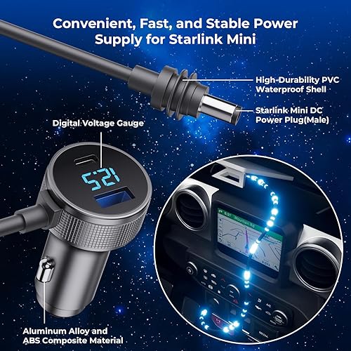STARLINK MINI 3-IN-1 CAR CHARGER CABLE 12V-48V WITH DIGITAL DISPLAY USB C PD 40W USB A 35W