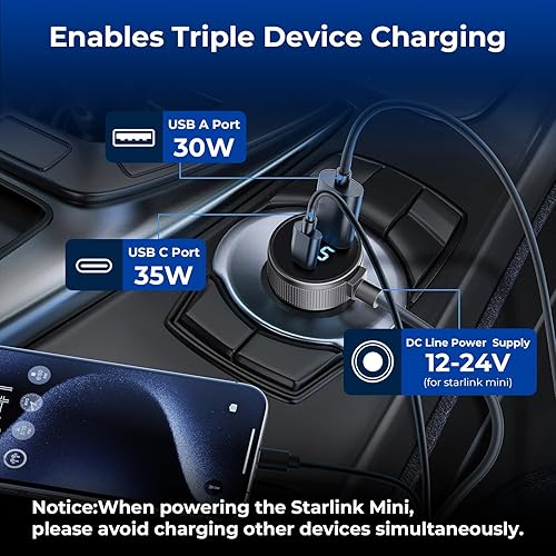 STARLINK MINI 3-IN-1 CAR CHARGER CABLE 12V-48V WITH DIGITAL DISPLAY USB C PD 40W USB A 35W