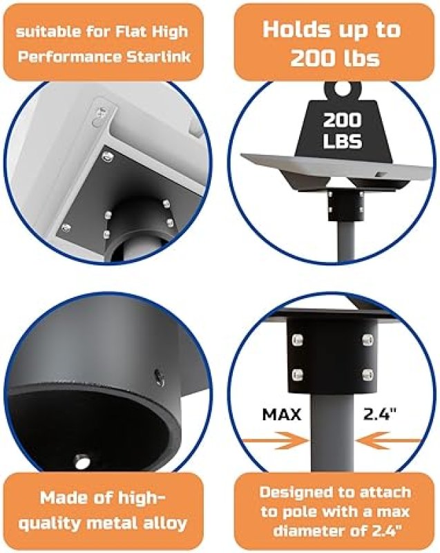 STARLINK FLAT HIGH PERFORMANCE PIPE ADAPTER MOUNTING KIT FOR ANTENNA, POLE, ROOF USE