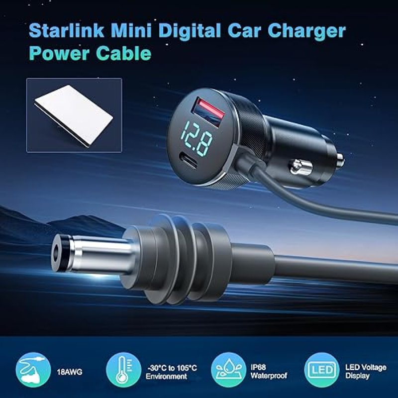 STARLINK MINI 10FT USB C A HIGH-SPEED CAR CHARGER CABLE 12-48V WATERPROOF ADAPTER