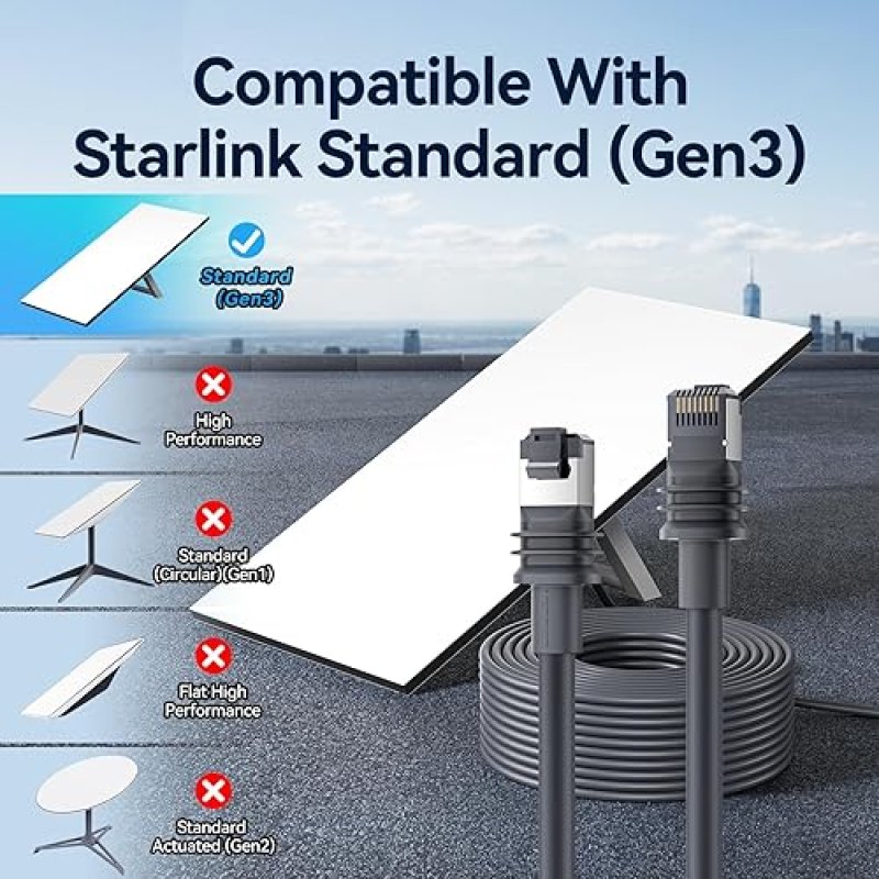 STARLINK GEN 3 ETHERNET CABLE 32-165FT WATERPROOF UV RESISTANT EXTENSION CABLE
