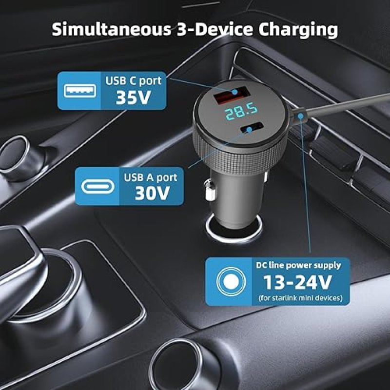 STARLINK MINI CAR CHARGER ADAPTER 12V-48V WATERPROOF ALUMINUM ALLOY SHELL WITH PROTECTIONS 3M