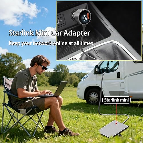 STARLINK MINI 10FT POWER CORD 12V-24V WITH CAR CHARGER VOLTAGE DISPLAY FOR CAR RV SUV SHIP