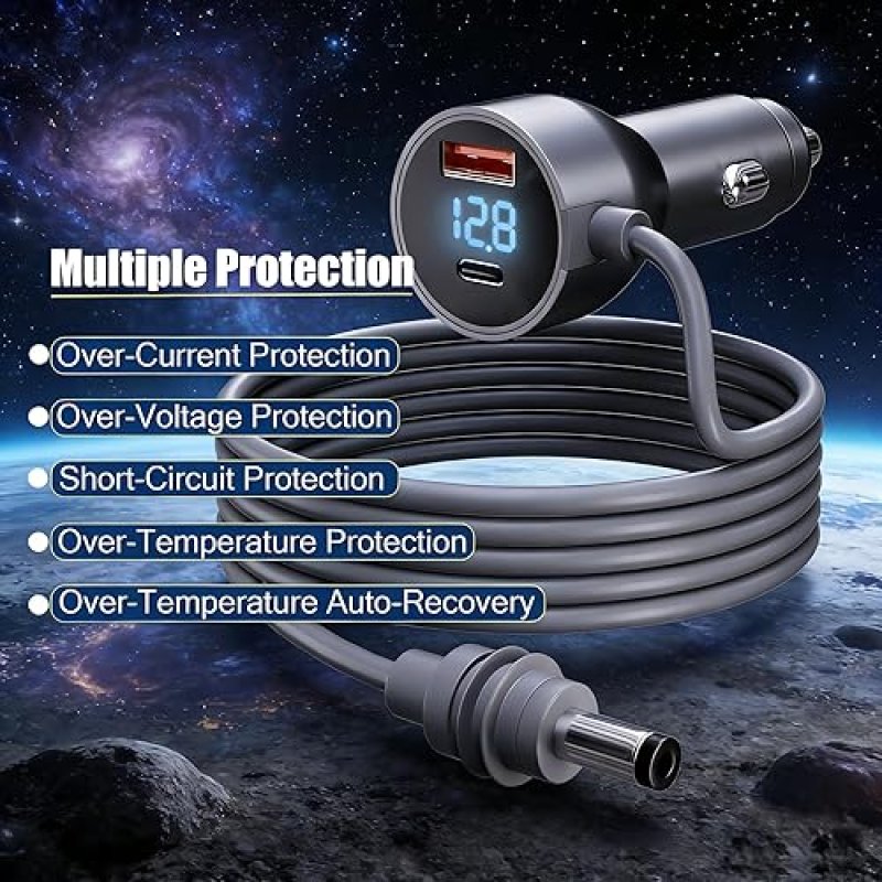 STARLINK MINI 10FT POWER CORD 12V-24V WITH CAR CHARGER VOLTAGE DISPLAY FOR CAR RV SUV SHIP