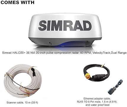 SIMRAD HALO20 20 PULSE COMPRESSION RADAR 36 NM, 60 RPM, COLLISION AVOIDANCE, DOPPLER TECH