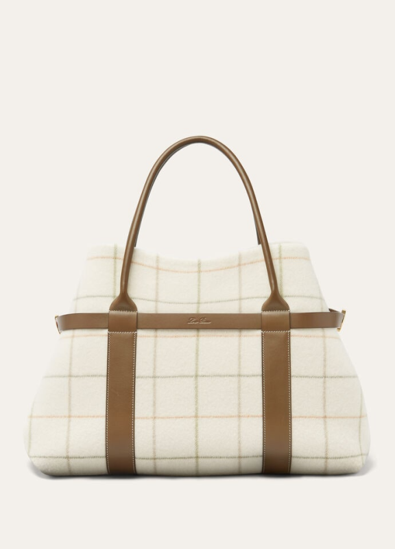 LORO PIANA GHIERA SHOPPER LARGE  CASHMERE TARTAN/SALTY CAPERS/SUN GOLD
