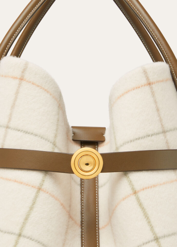 LORO PIANA GHIERA SHOPPER LARGE  CASHMERE TARTAN/SALTY CAPERS/SUN GOLD