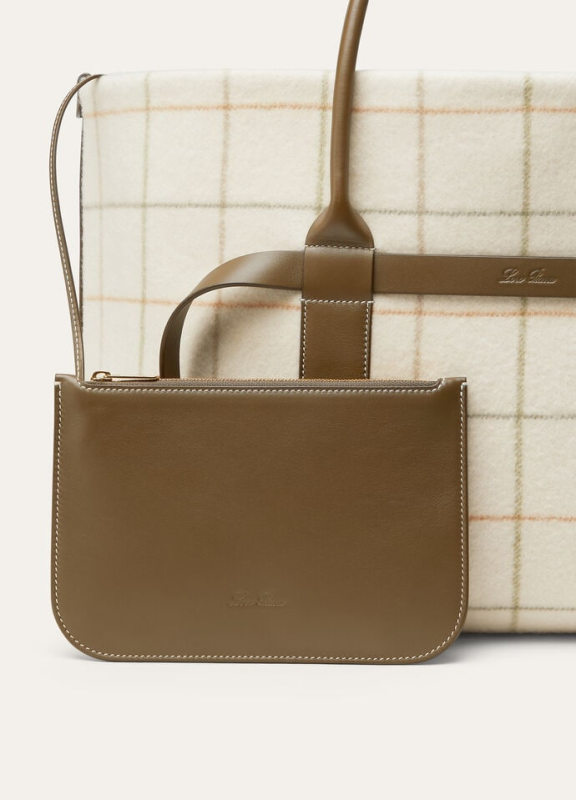 LORO PIANA GHIERA SHOPPER LARGE  CASHMERE TARTAN/SALTY CAPERS/SUN GOLD