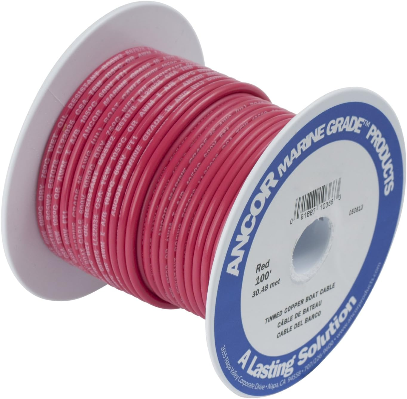 ANCOR MARINE 102810 TINNED COPPER WIRE, 16 AWG (1MM2), RED - 100FT