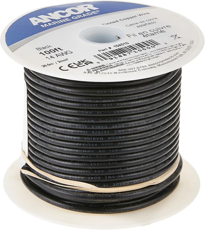 ANCOR MARINE  102010 TINNED COPPER WIRE, 16 AWG (1MM2), BLACK - 100FT