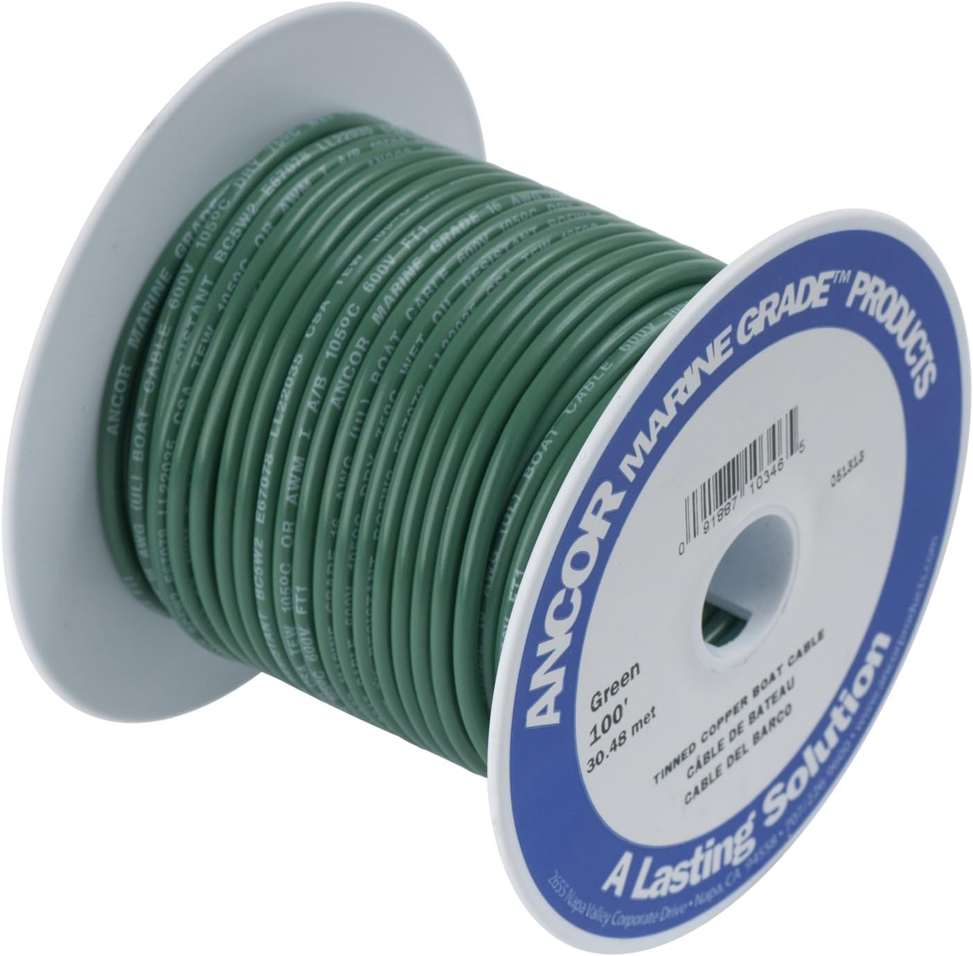 ANCOR MARINE GRADE ELECTRICAL PRIMARY TINNED COPPER BOAT WIRING (14-GAUGE, GREEN, 100-FEET)