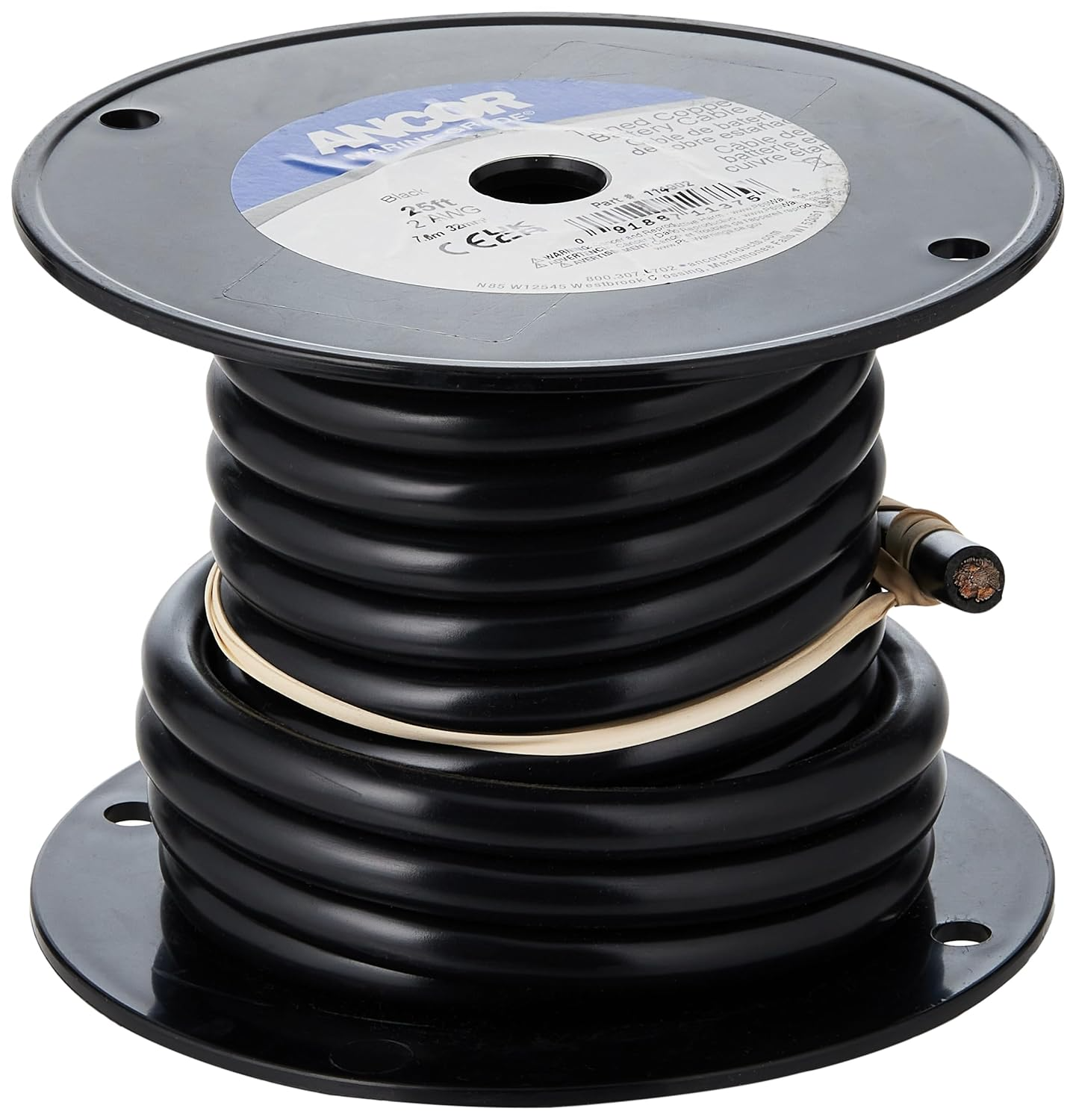 ANCOR MARINE 114002 TINNED COPPER BATTERY CABLE, 2 AWG (32MM2), BLACK - 25FT