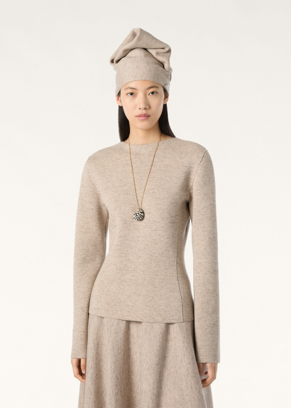 LORO PIANA WILLOW CREWNECK  CASHMERE, WISH® WOOL, LINEN QUINOA CREAM BIANCORE
