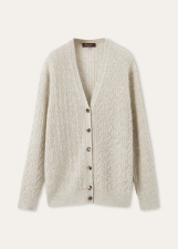 LORO PIANA WALNUT CARDIGAN  PECORA NERA®, CASHMERE, SILK CREAMY SKY/WHITE SNOW