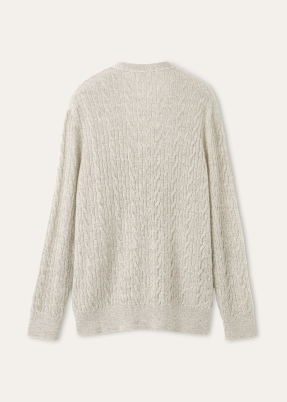 LORO PIANA WALNUT CARDIGAN  PECORA NERA®, CASHMERE, SILK CREAMY SKY/WHITE SNOW