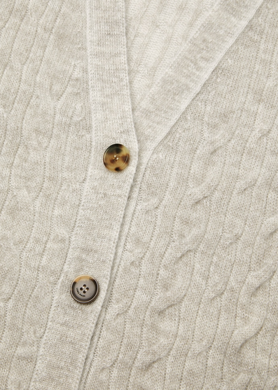 LORO PIANA WALNUT CARDIGAN  PECORA NERA®, CASHMERE, SILK CREAMY SKY/WHITE SNOW