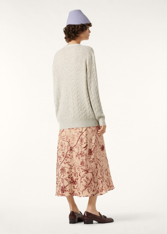 LORO PIANA WALNUT CARDIGAN  PECORA NERA®, CASHMERE, SILK CREAMY SKY/WHITE SNOW