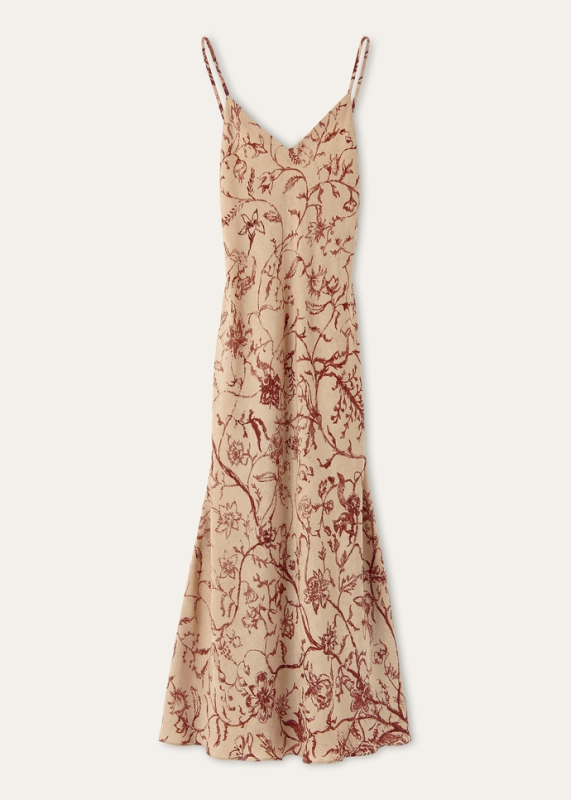 LORO PIANA MARIAN DRESS  SILK BEIGE/BORDEAUX