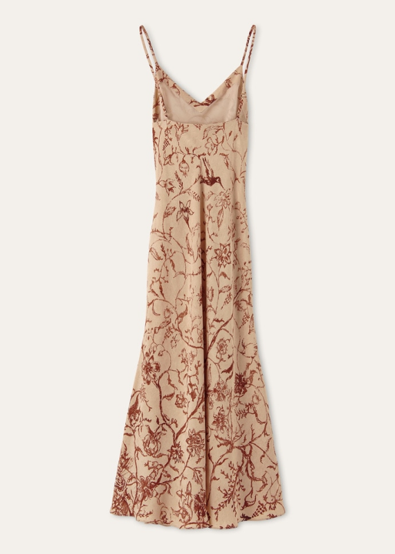 LORO PIANA MARIAN DRESS  SILK BEIGE/BORDEAUX