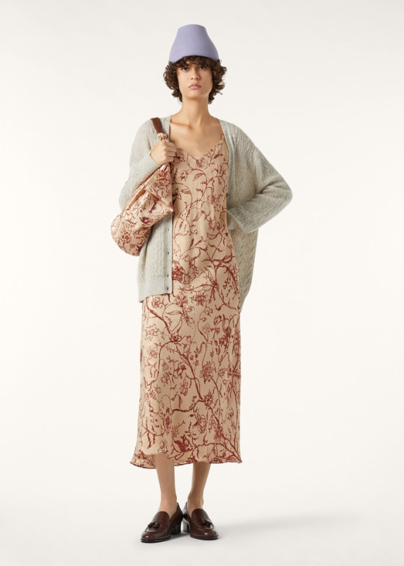 LORO PIANA MARIAN DRESS  SILK BEIGE/BORDEAUX