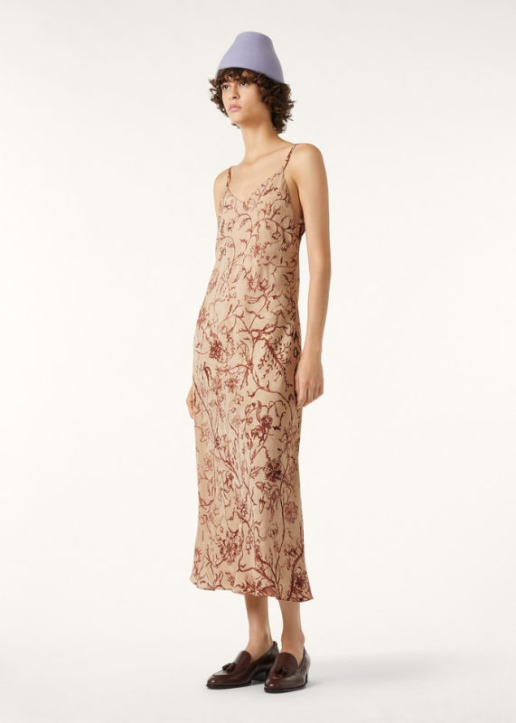LORO PIANA MARIAN DRESS  SILK BEIGE/BORDEAUX