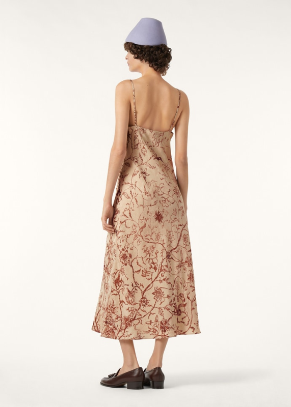 LORO PIANA MARIAN DRESS  SILK BEIGE/BORDEAUX
