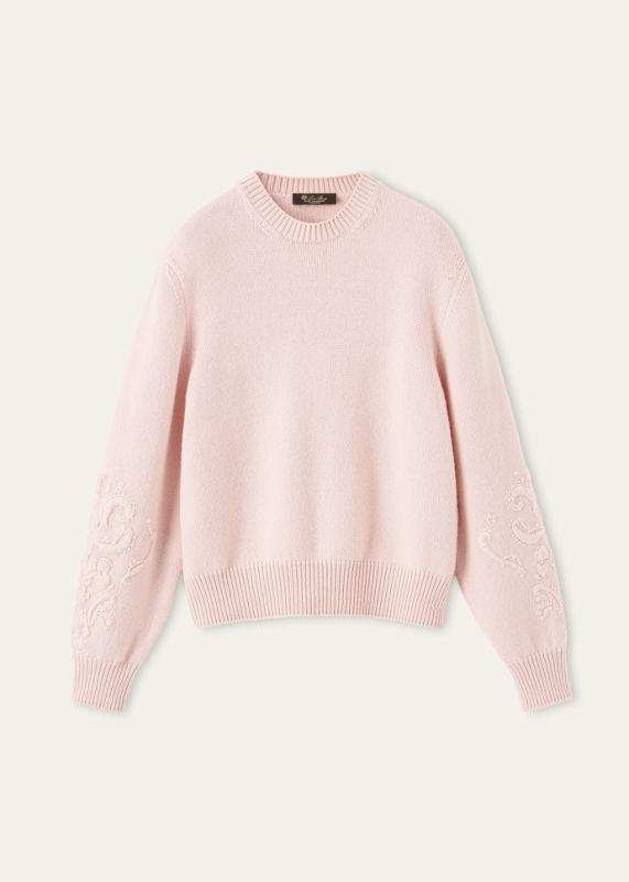 LORO PIANA CLASSIC CREWNECK  BABY CASHMERE  PALE BABY ROSE