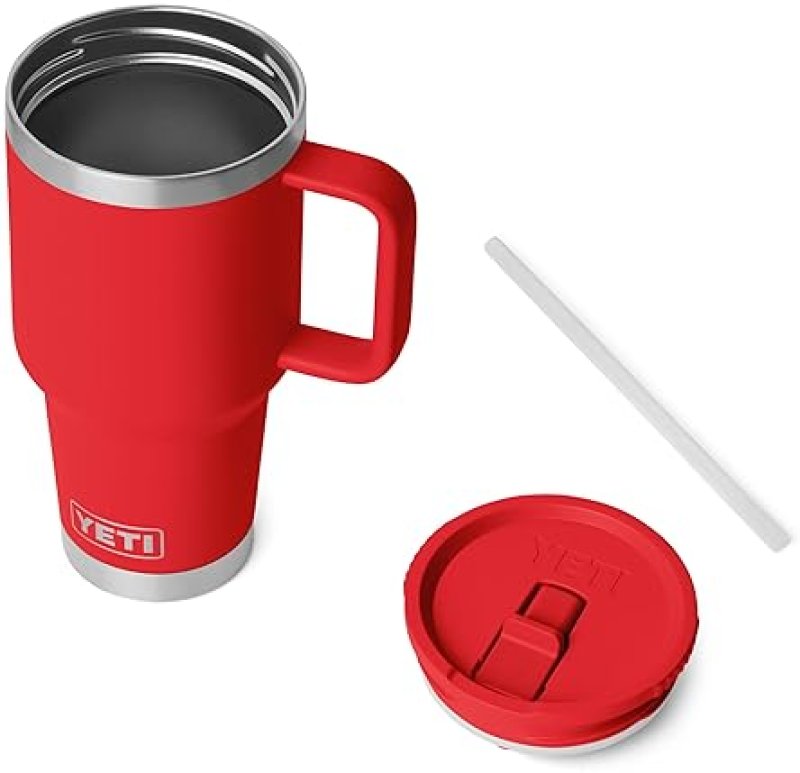 YETI RAMBLER 30 OZ TRAVEL MUG WITH FLIP STRAW LID STAINLESS STEEL, VACUUM INSULATED, LEAKPROOF