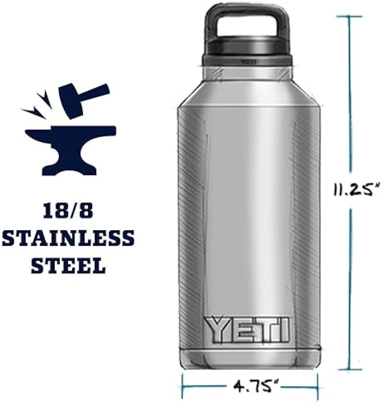 YETI RAMBLER 64 OZ STAINLESS STEEL VACUUM INSULATED BOTTLE LEAKPROOF WITH CHUG CAP RED
