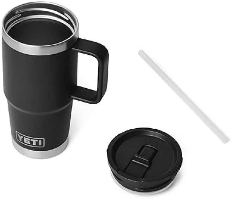 YETI RAMBLER 20 OZ TRAVEL MUG WITH FLIP STRAW LID STAINLESS STEEL, LEAKPROOF, INSULATED