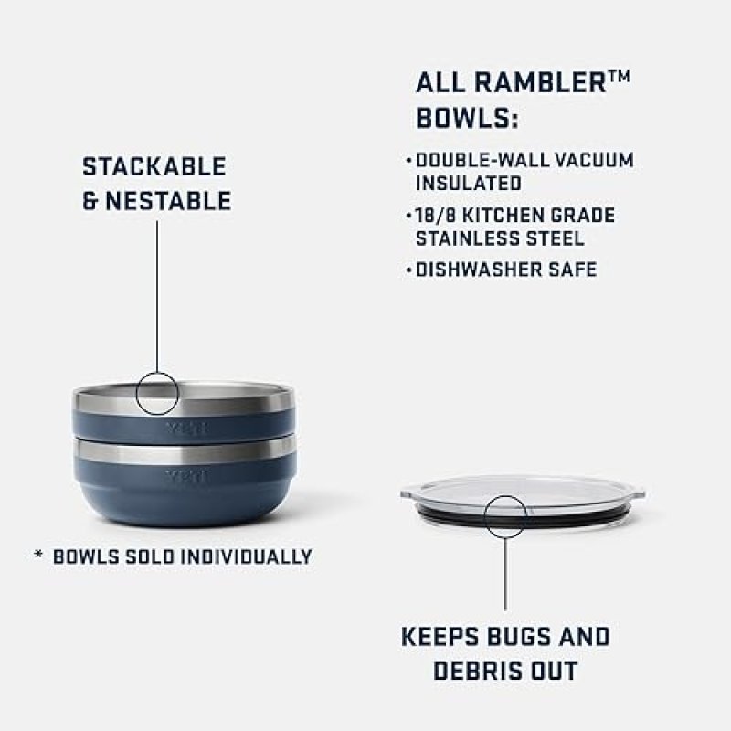 YETI RAMBLER 0.7 QUART WHITE STAINLESS STEEL LOW BOWL WITH LID VACUUM INSULATED, STACKABLE