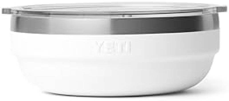 YETI RAMBLER 0.7 QUART WHITE STAINLESS STEEL LOW BOWL WITH LID VACUUM INSULATED, STACKABLE