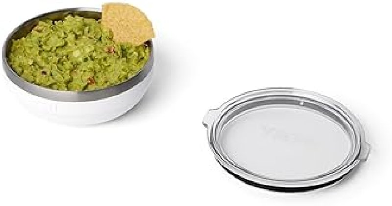YETI RAMBLER 0.7 QUART WHITE STAINLESS STEEL LOW BOWL WITH LID VACUUM INSULATED, STACKABLE
