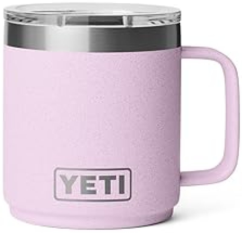 YETI RAMBLER 10 OZ CERAMIC LINED STACKABLE MUG WITH VACUUM INSULATION MAGSLIDER LID, CHERRY BLOSSOM