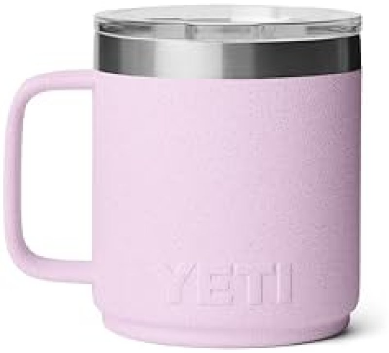 YETI RAMBLER 10 OZ CERAMIC LINED STACKABLE MUG WITH VACUUM INSULATION MAGSLIDER LID, CHERRY BLOSSOM