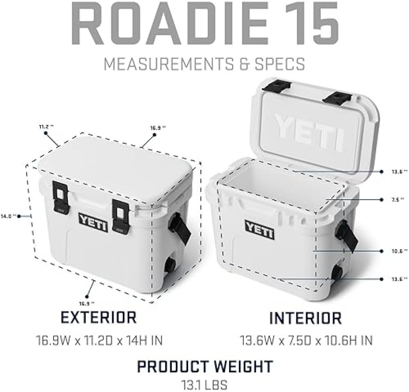 YETI ROADIE 15 HARD COOLER WITH DOUBLEDUTY SHOULDER STRAP DURABLE PORTABLE COOLER BAG